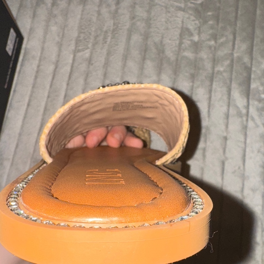 INC International Concepts Tan Woven Slide Sandals with Rhinestones - Picture 14 of 16